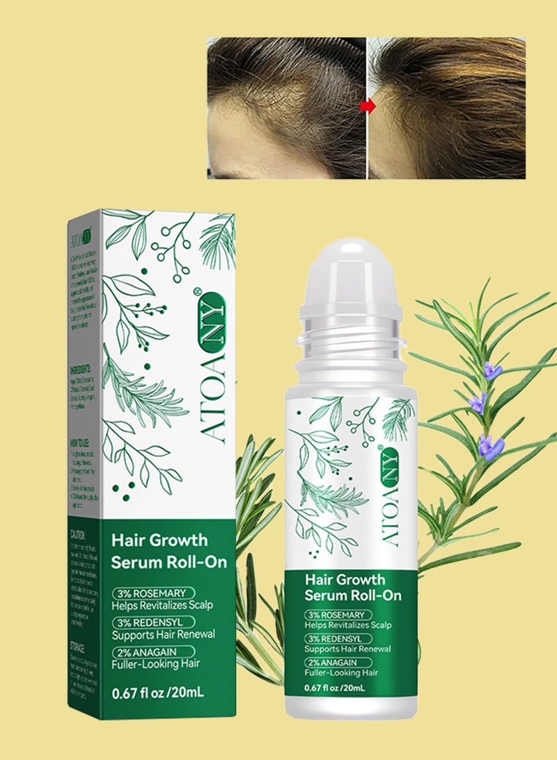 ATOANY Hair Growth Serum Roll on with Rosemary Promotes Hair Regrowth and Slows Hair Loss Thicker and Stronger Hair Growth Prevents Hair Fall and Stimulates Hair Follicles Rosemary Hair Serum 20ml - Image 1